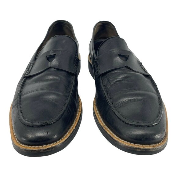 Michael Toschi Flats Men's Sz 7 Penny Loafer Slip on Block Heels Leather Black - Picture 2 of 10
